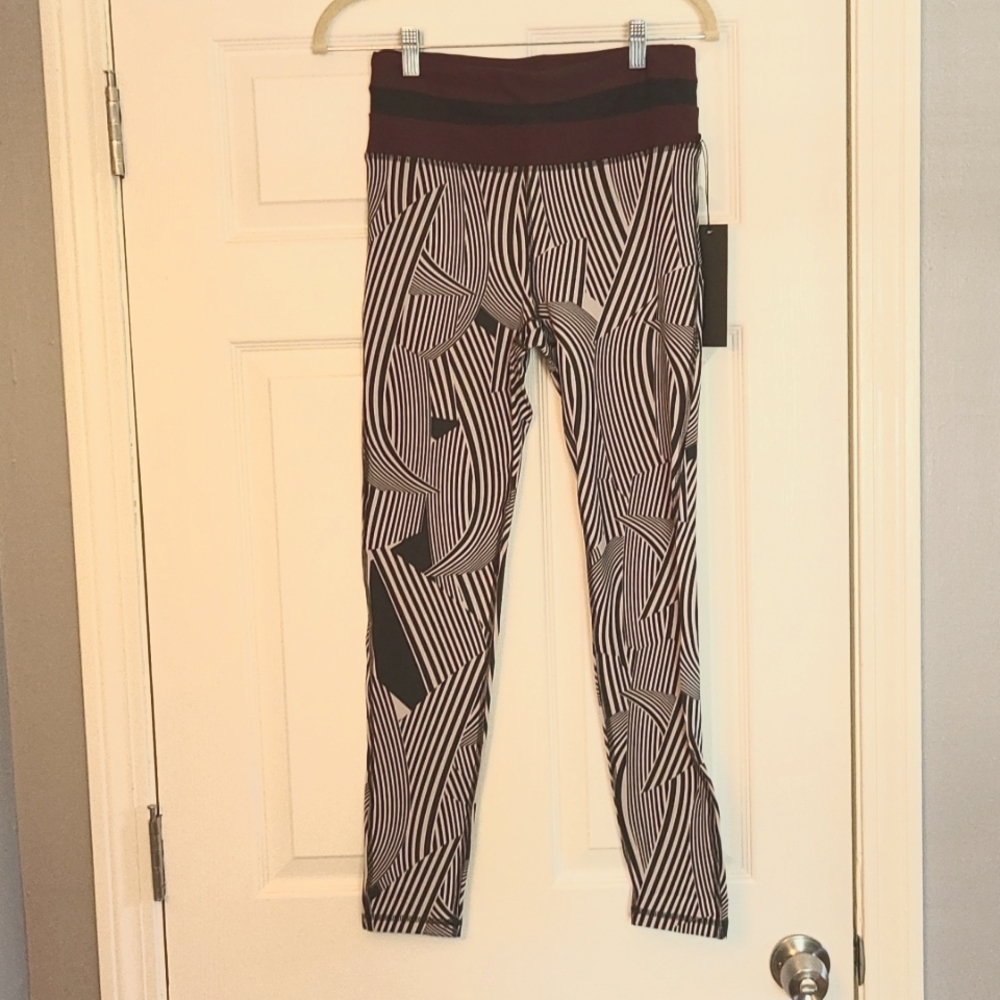 NWT leggings Mono B black and tan print, yoga band, Medium